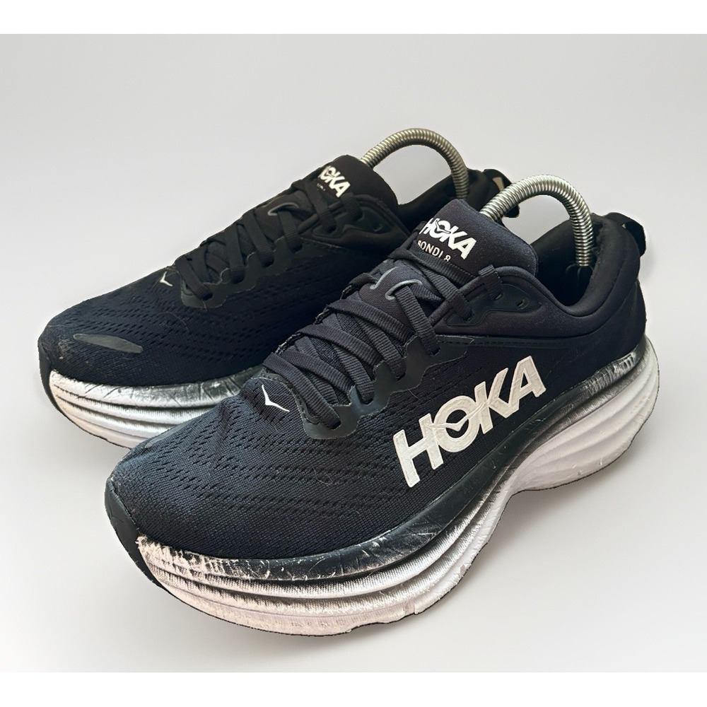 Hoka One One Bondi 8 Shoes Womens Size 8 Black Running Sneakers 1127954 BWHT